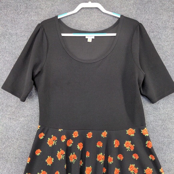 LuLaRoe Women's A-Line Dress Black 3XL Short Sleeve Floral Print Scoop Neck - Picture 3 of 12
